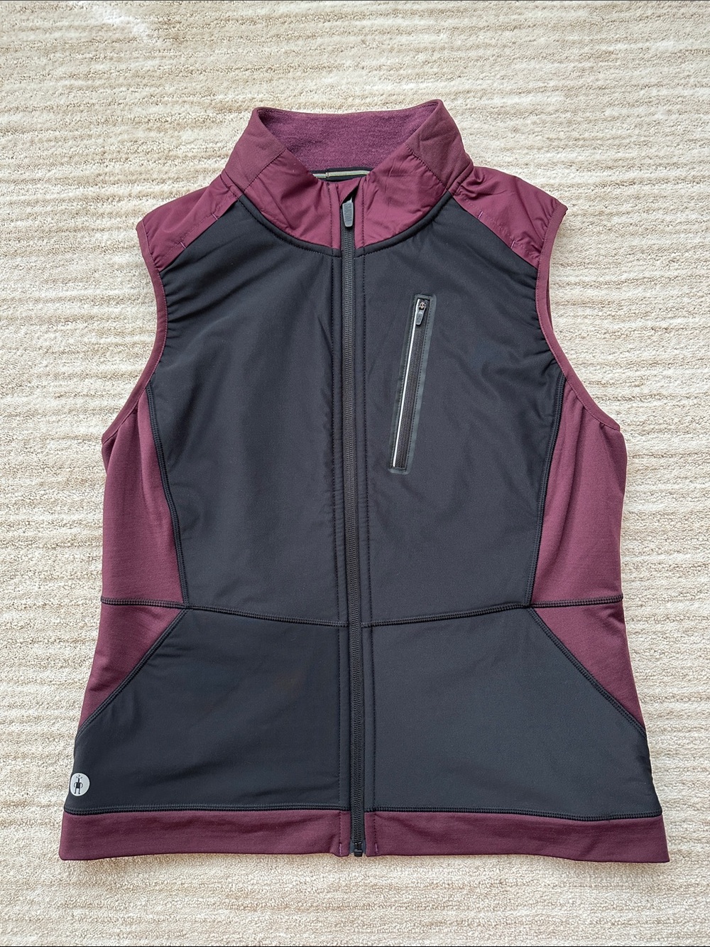EUC Smartwool Active Fleece Wool Insulated Wind Vest, Maroon  Black Womens Large